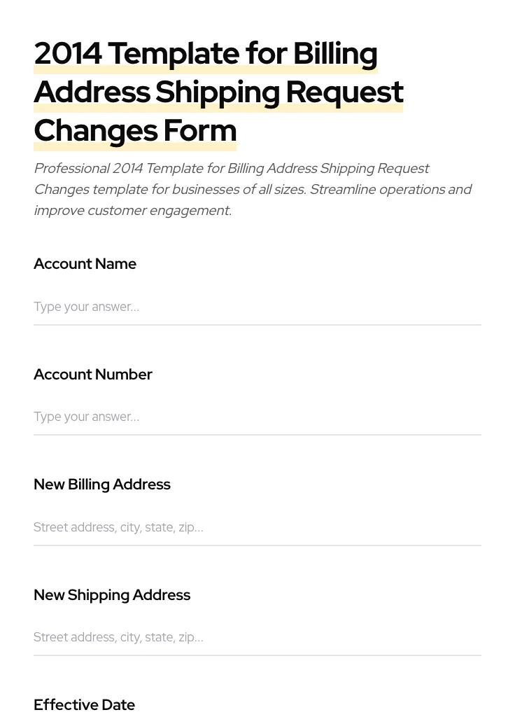 2014 Template for Billing Address Shipping Request Changes preview