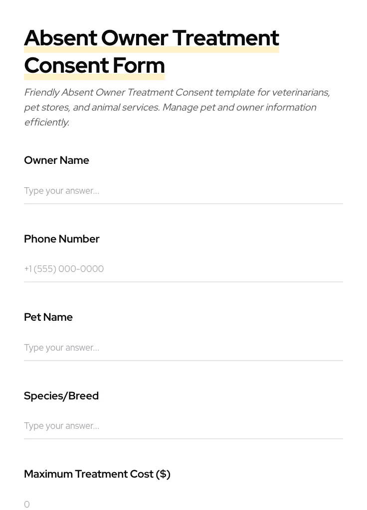 Absent Owner Treatment Consent preview