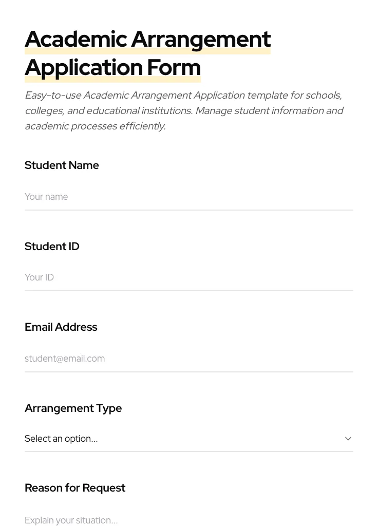 Academic Arrangement Application preview
