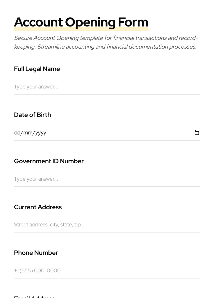 Account Opening preview