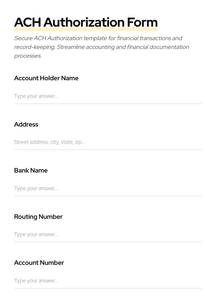 ACH Authorization preview