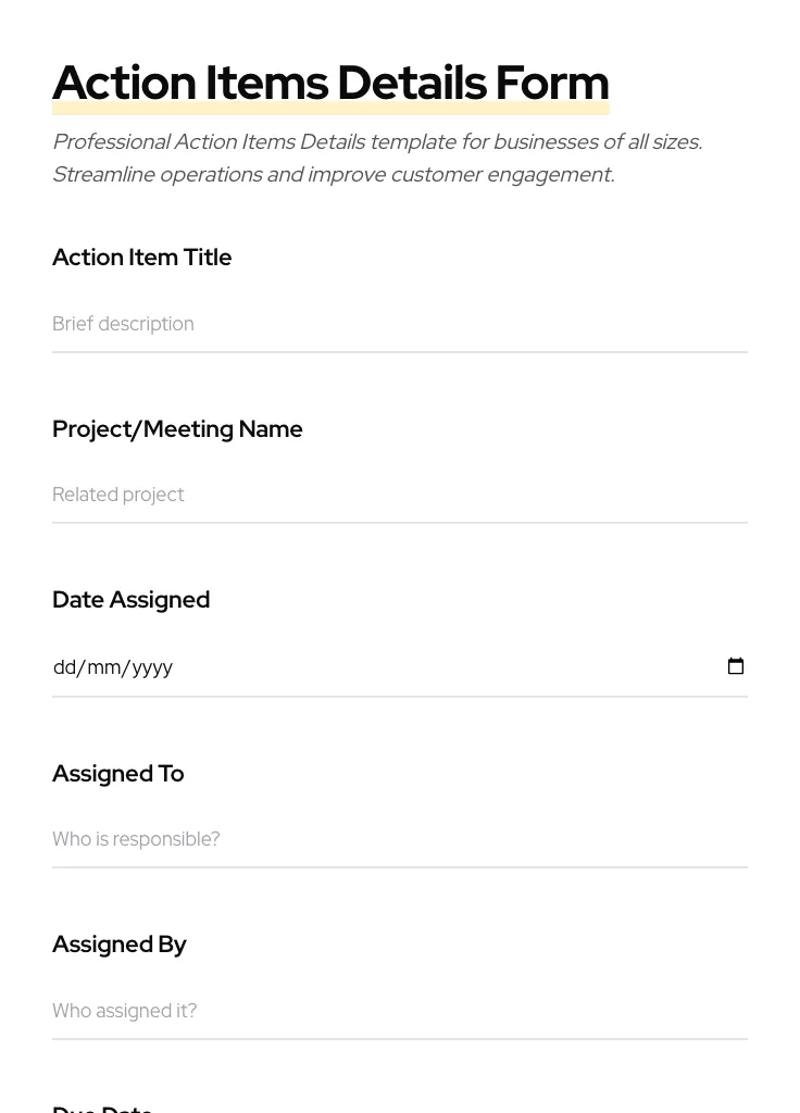 Action Items Details preview