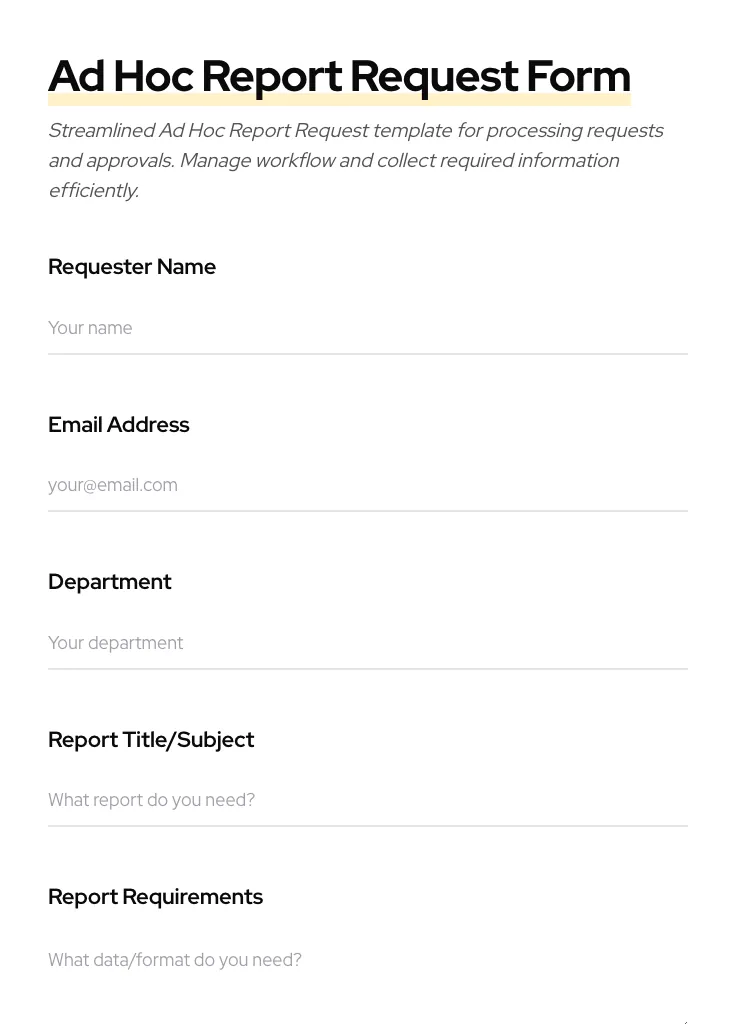 Ad Hoc Report Request preview