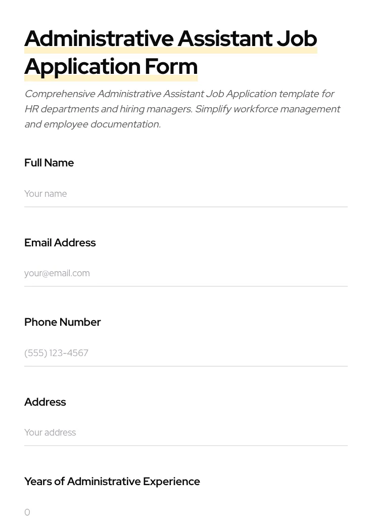 Administrative Assistant Job Application preview
