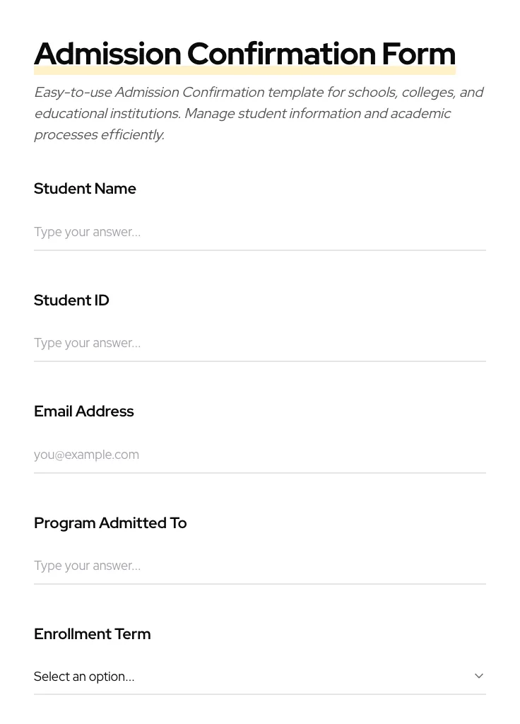 Admission Confirmation preview