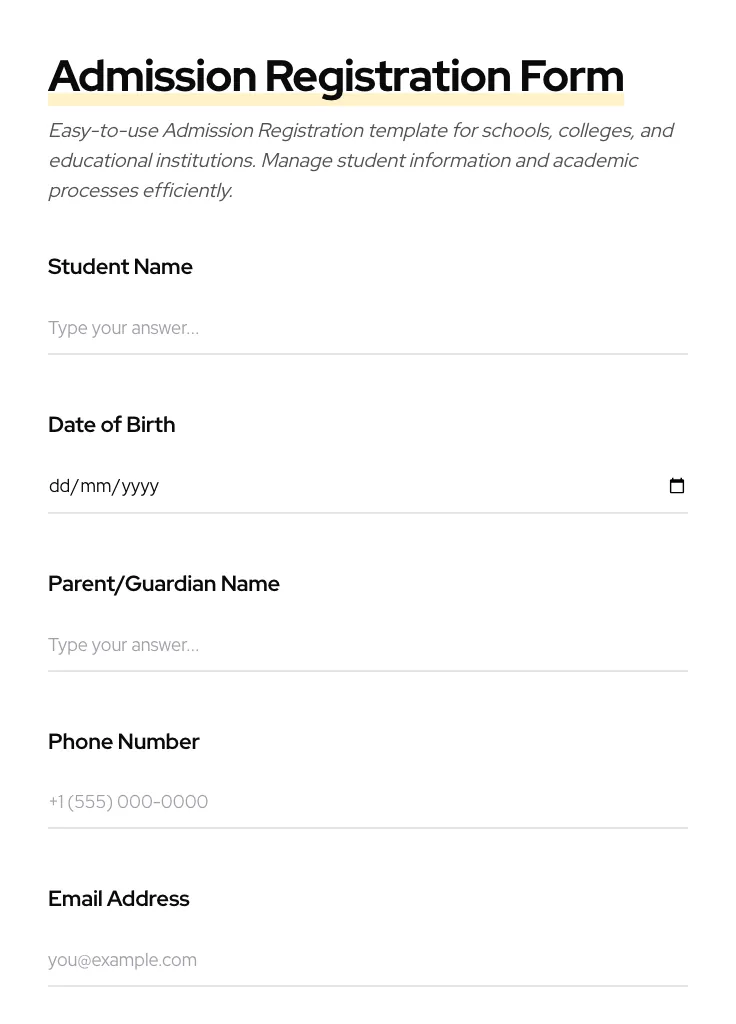 Admission Registration preview
