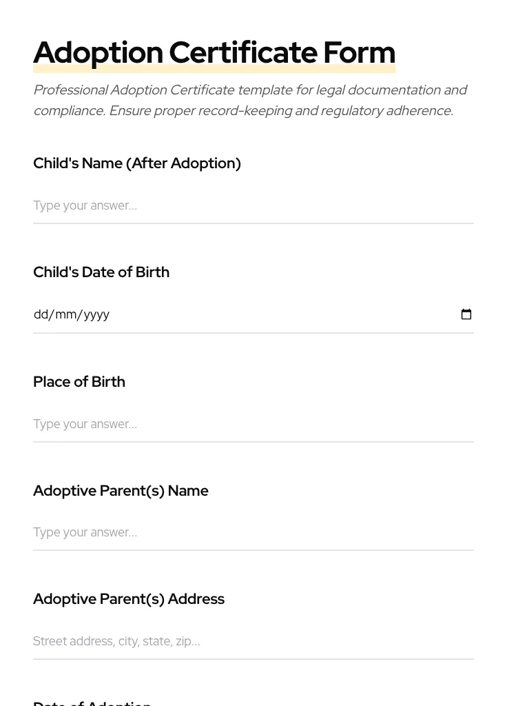 Adoption Certificate preview