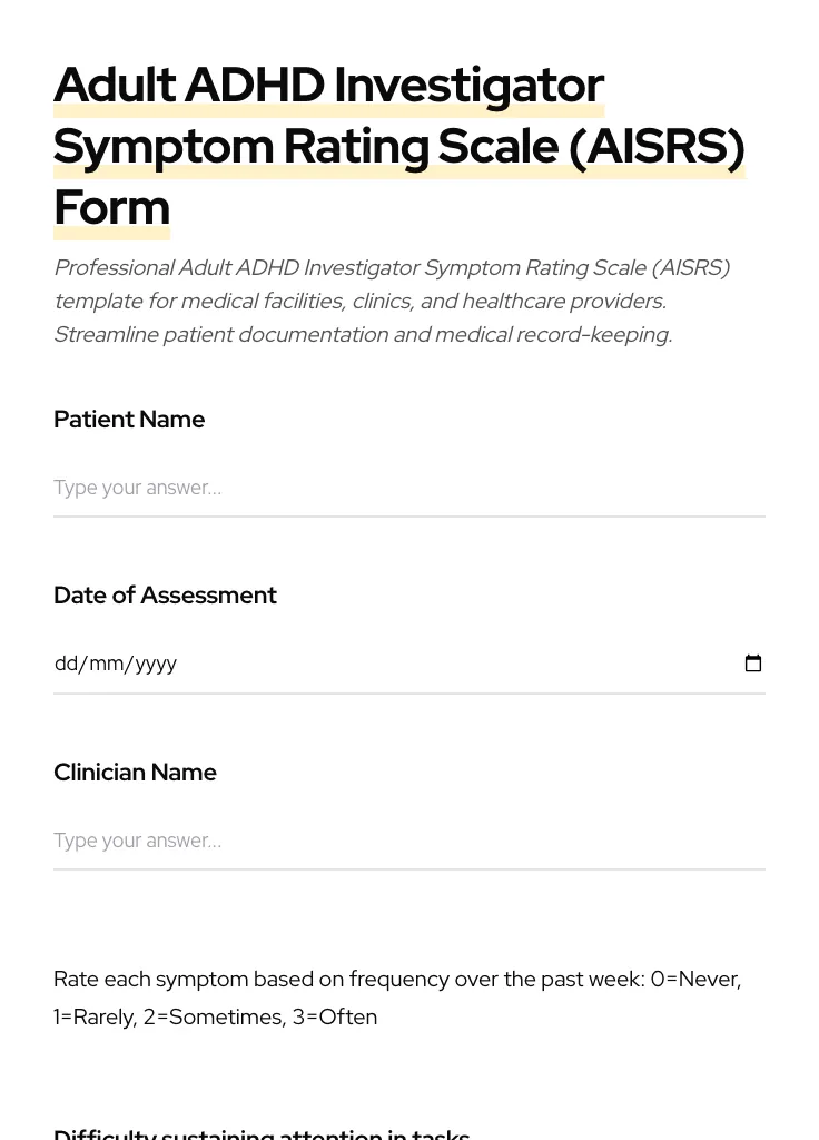 Adult ADHD Investigator Symptom Rating Scale (AISRS) preview