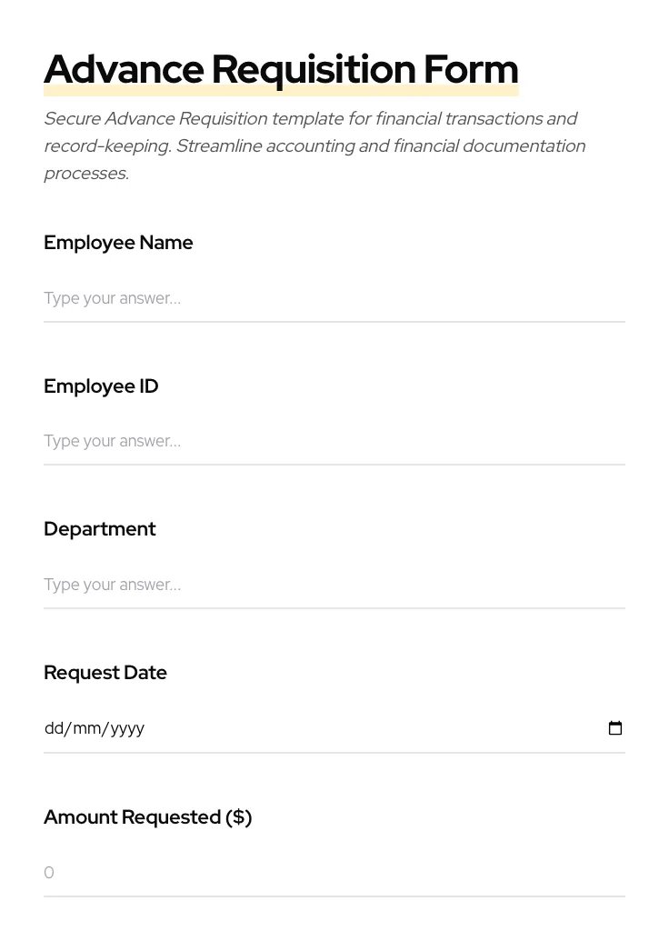 Advance Requisition preview