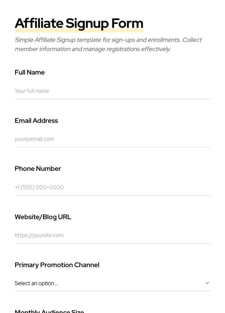 Affiliate Signup preview