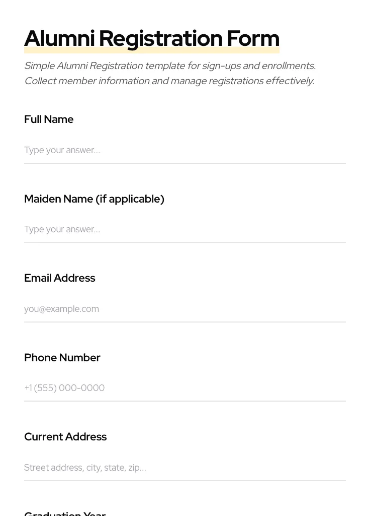 Alumni Registration preview