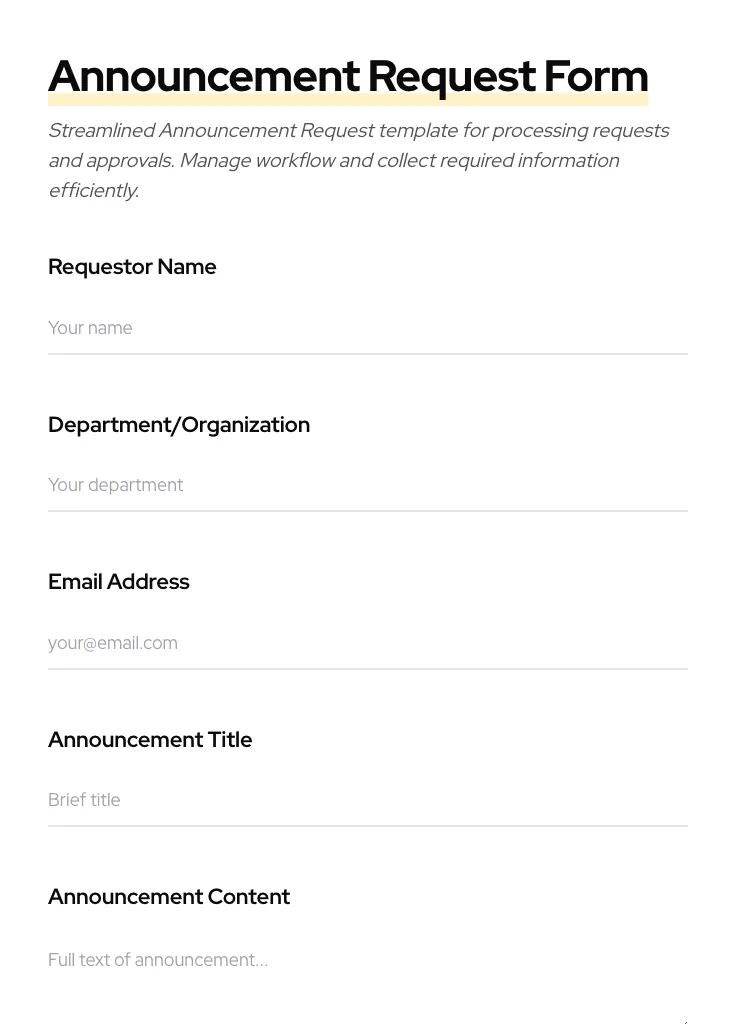 Announcement Request preview
