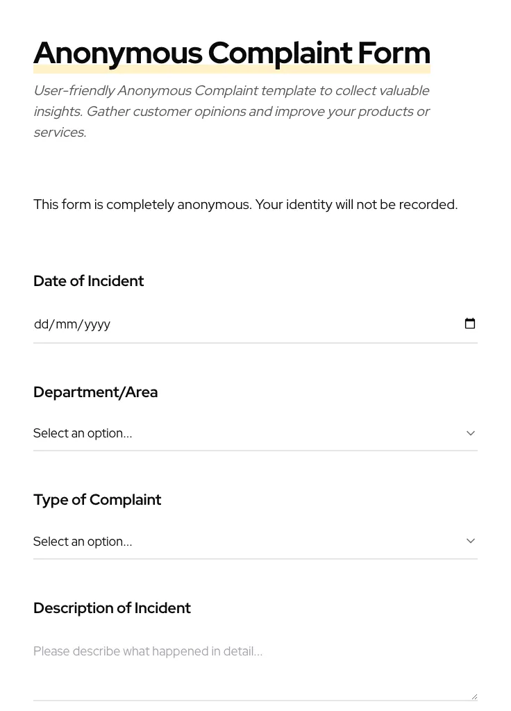 Anonymous Complaint preview