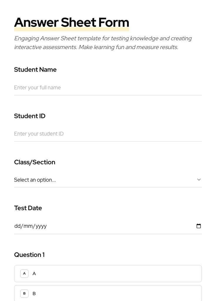 Answer Sheet preview