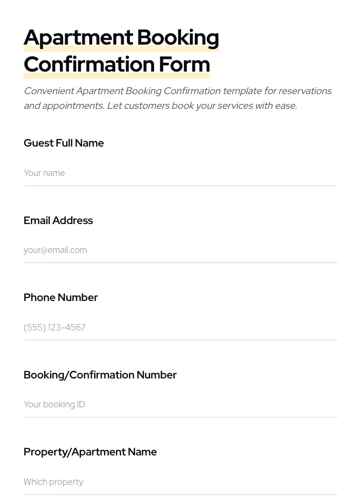 Apartment Booking Confirmation preview