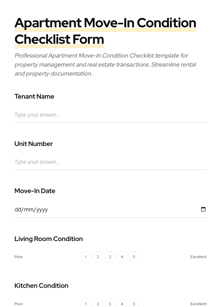 Apartment Move-In Condition Checklist preview