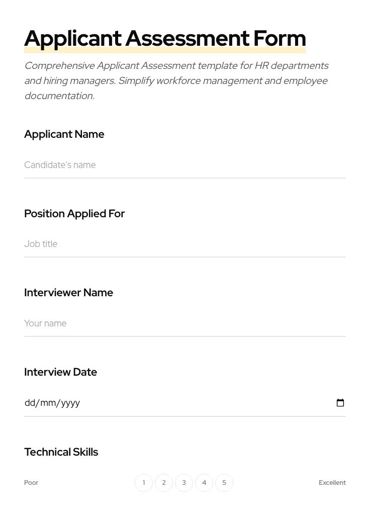 Applicant Assessment preview