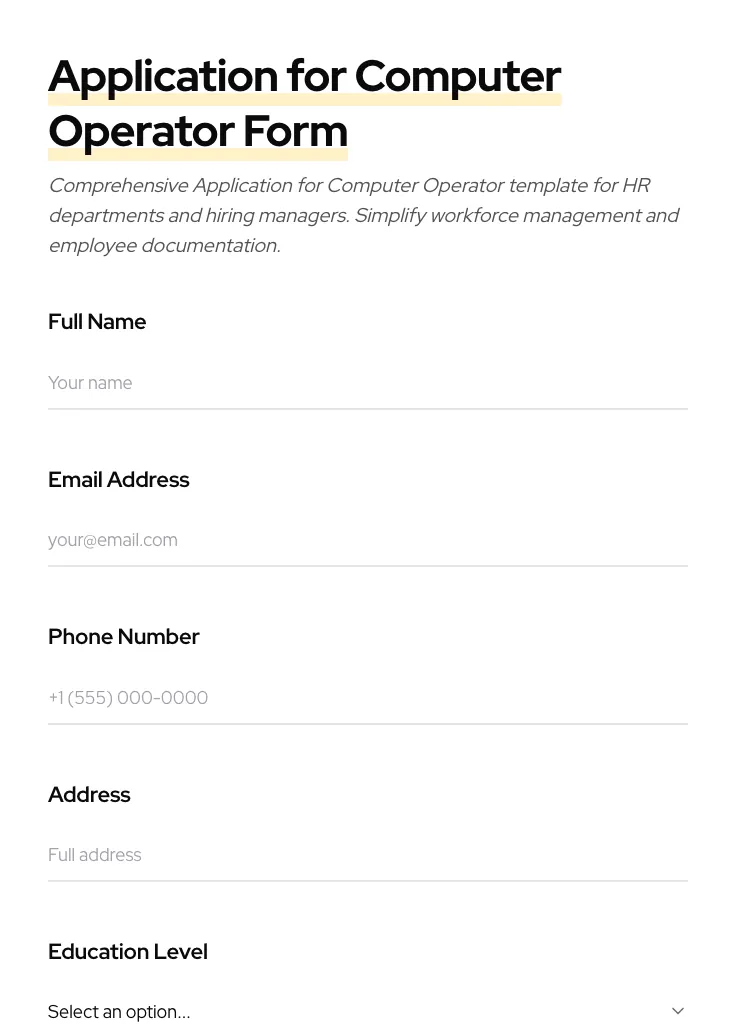 Application for Computer Operator preview