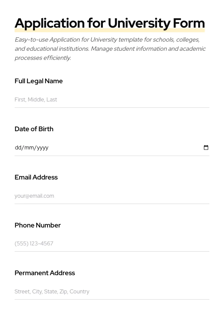 Application for University preview
