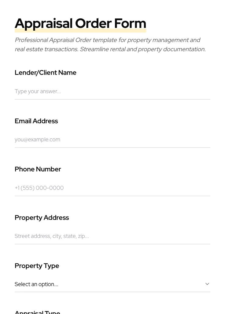 Appraisal Order preview