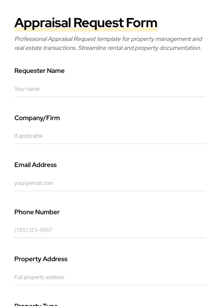 Appraisal Request preview