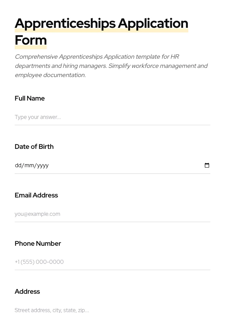 Apprenticeships Application preview