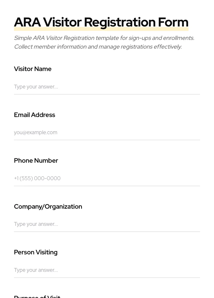 ARA Visitor Registration preview