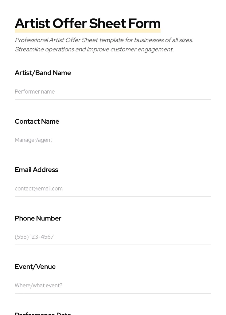 Artist Offer Sheet preview