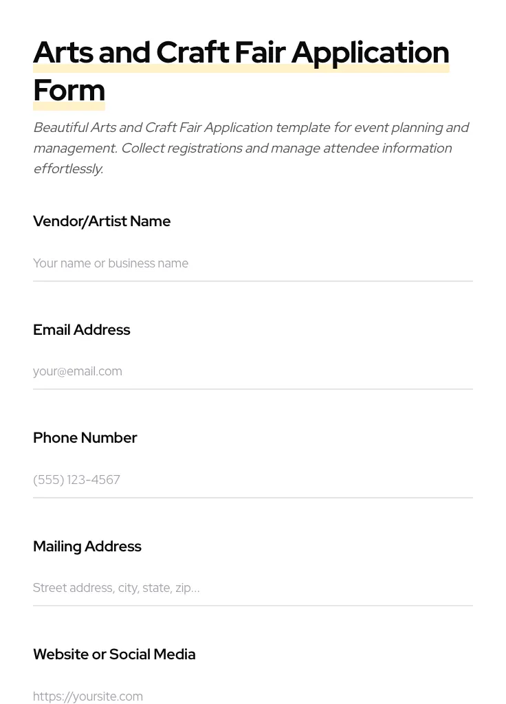 Arts and Craft Fair Application preview