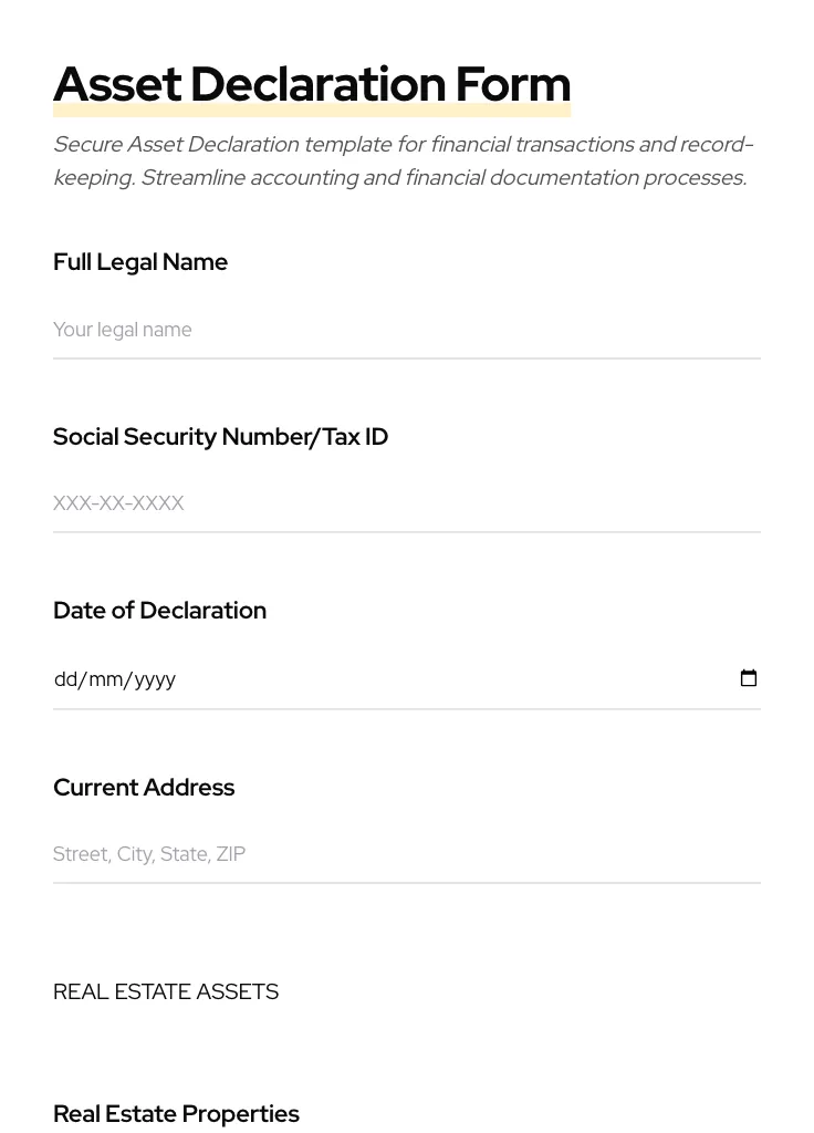Asset Declaration preview