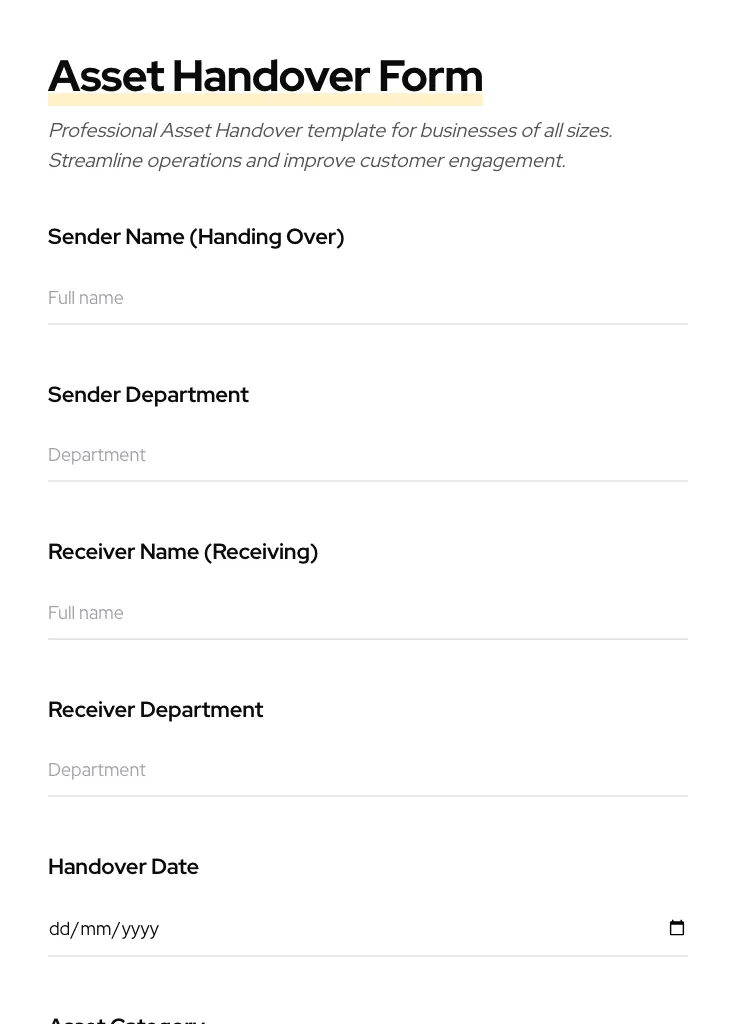 Asset Handover preview