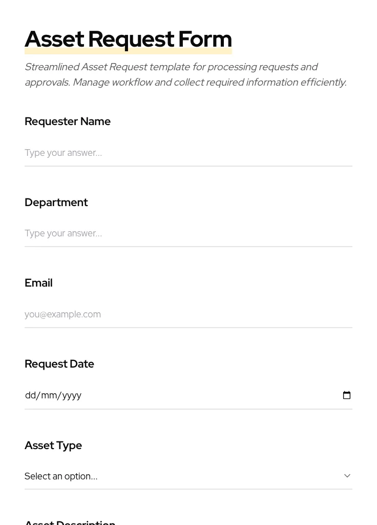 Asset Request preview