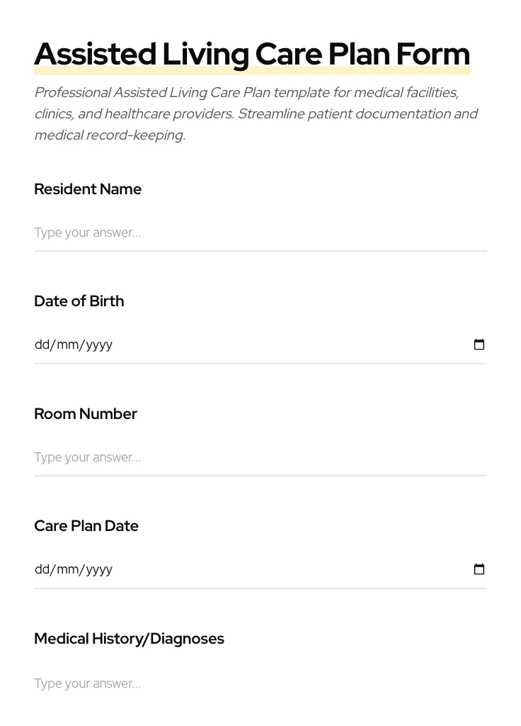 Assisted Living Care Plan preview