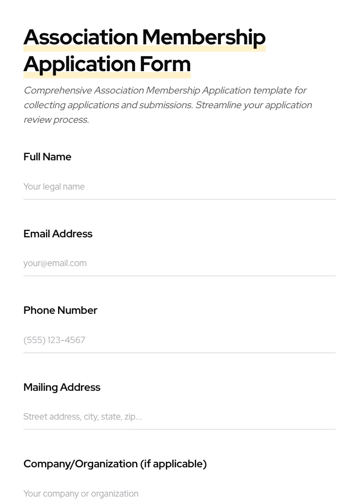 Association Membership Application preview