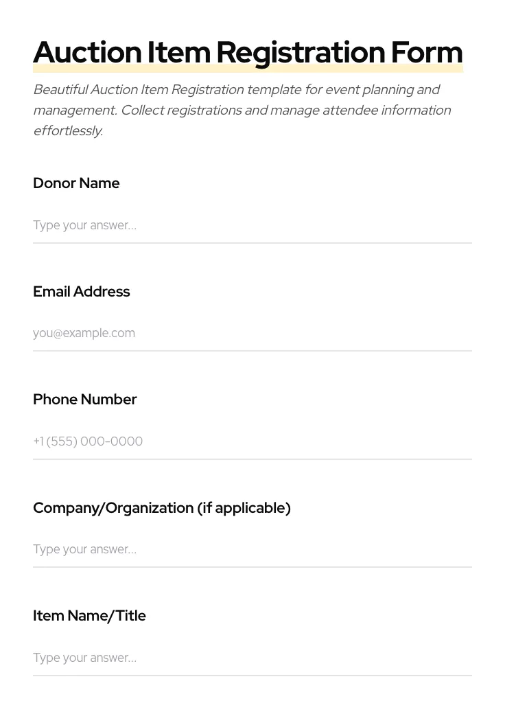 Auction Item Registration preview