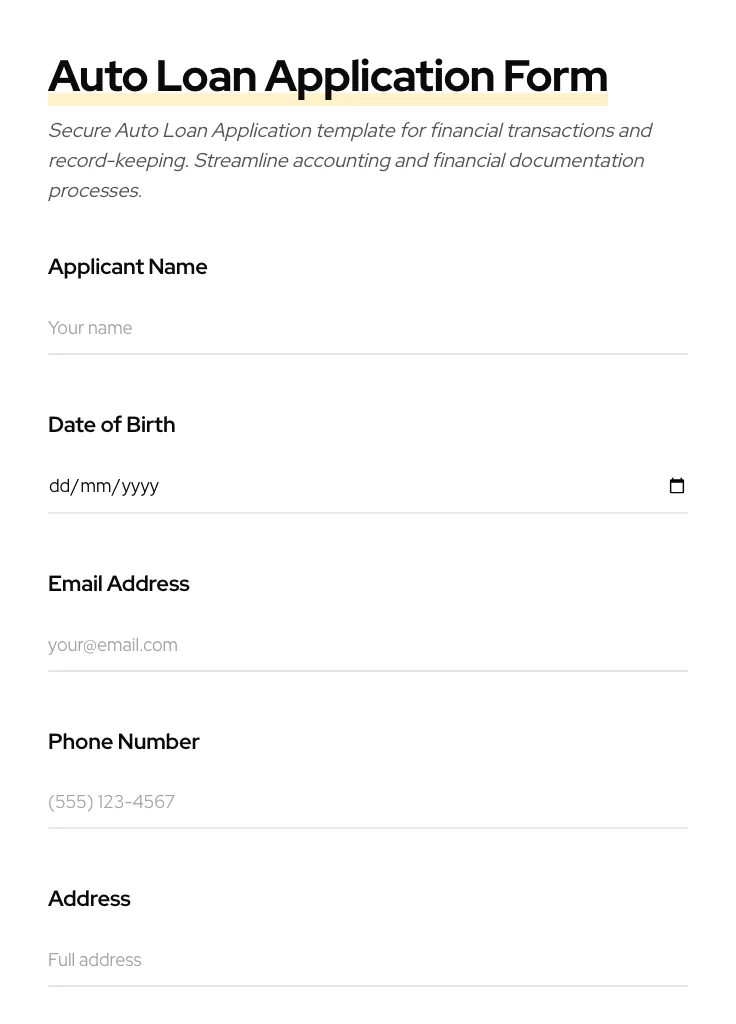 Auto Loan Application preview