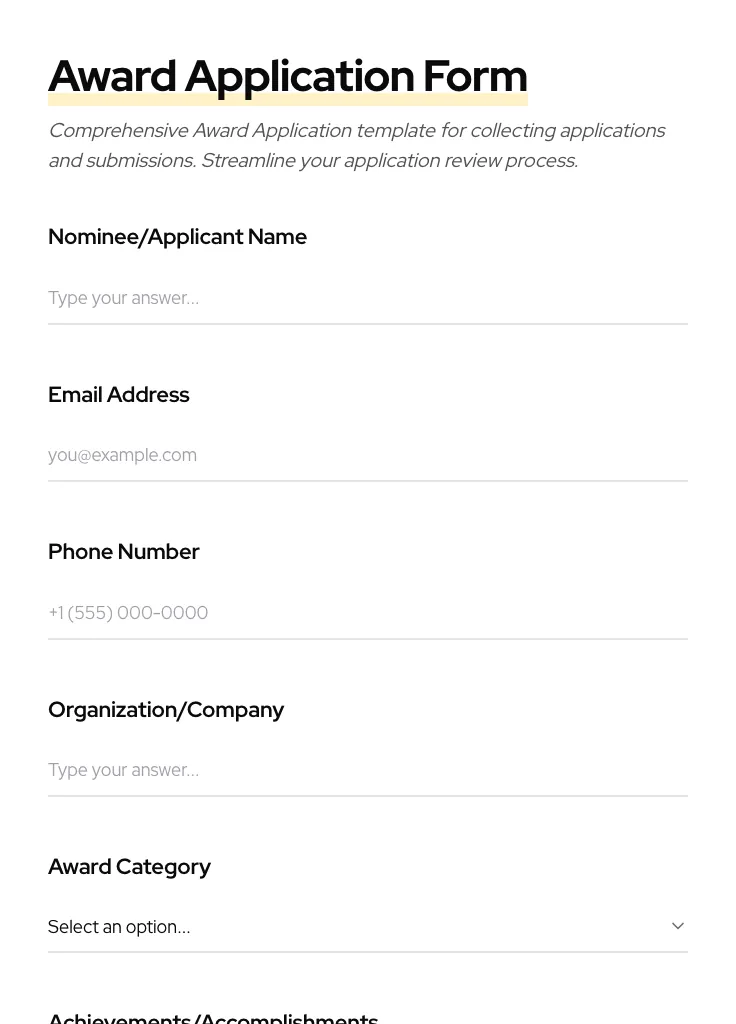 Award Application preview