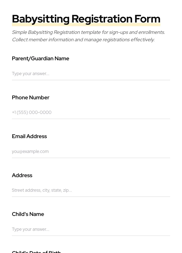 Babysitting Registration preview