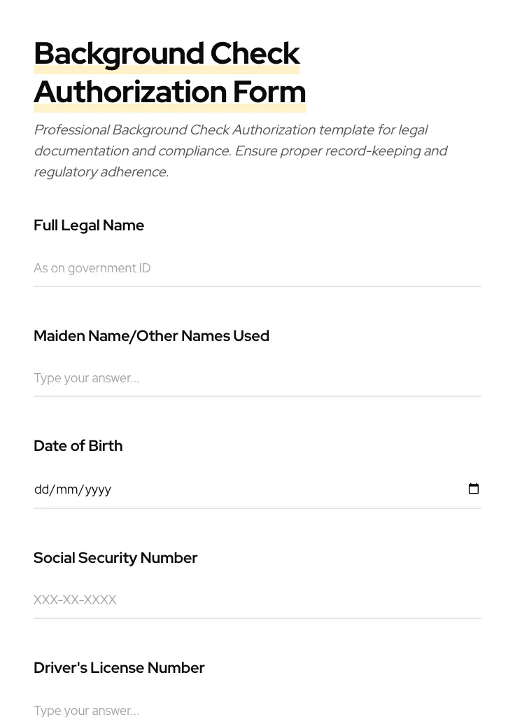 Background Check Authorization preview