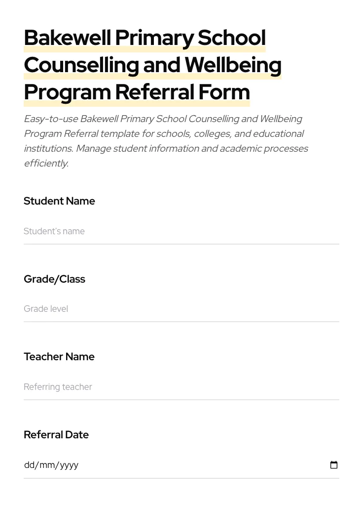 Bakewell Primary School Counselling and Wellbeing Program Referral preview