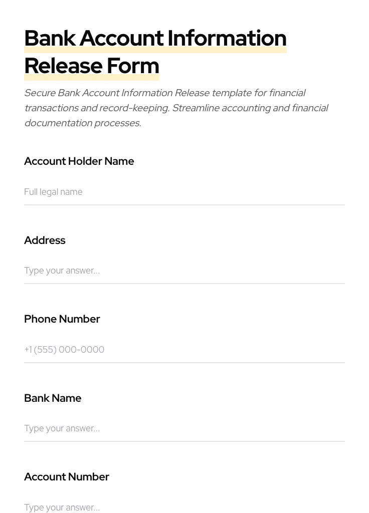 Bank Account Information Release preview