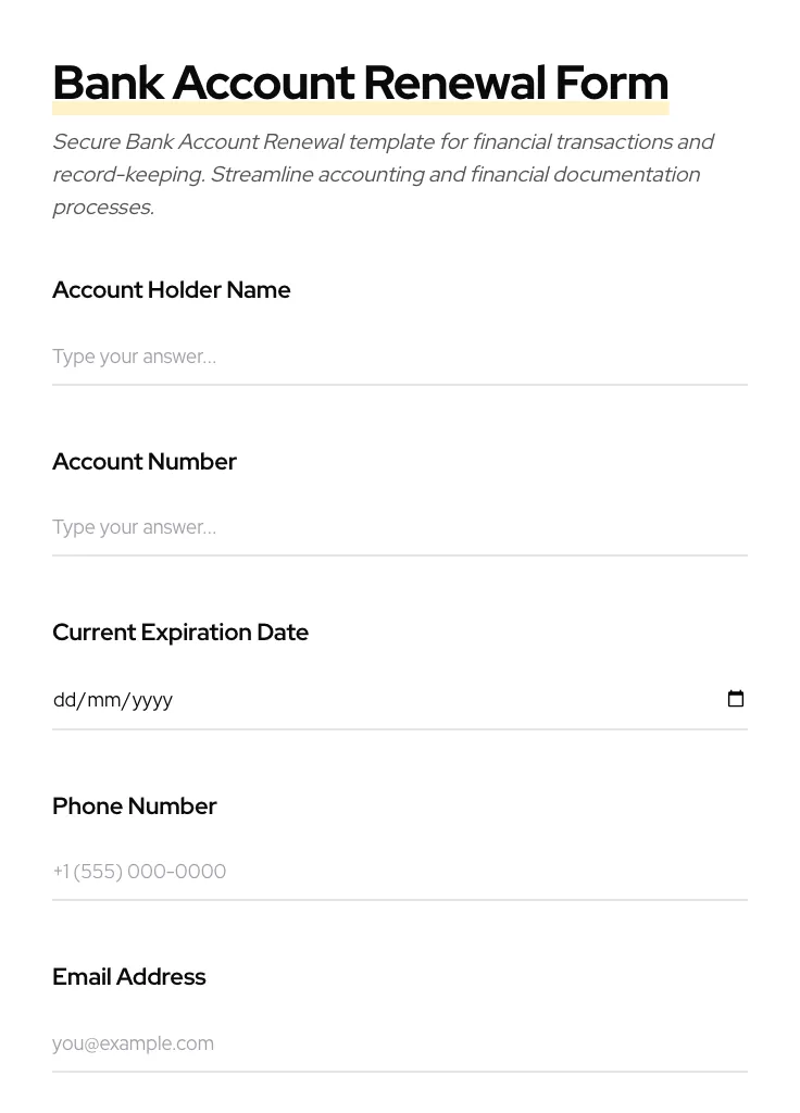 Bank Account Renewal preview