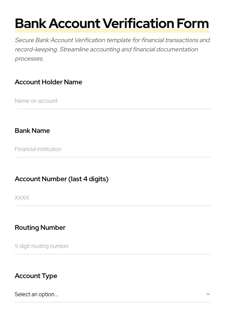 Bank Account Verification preview