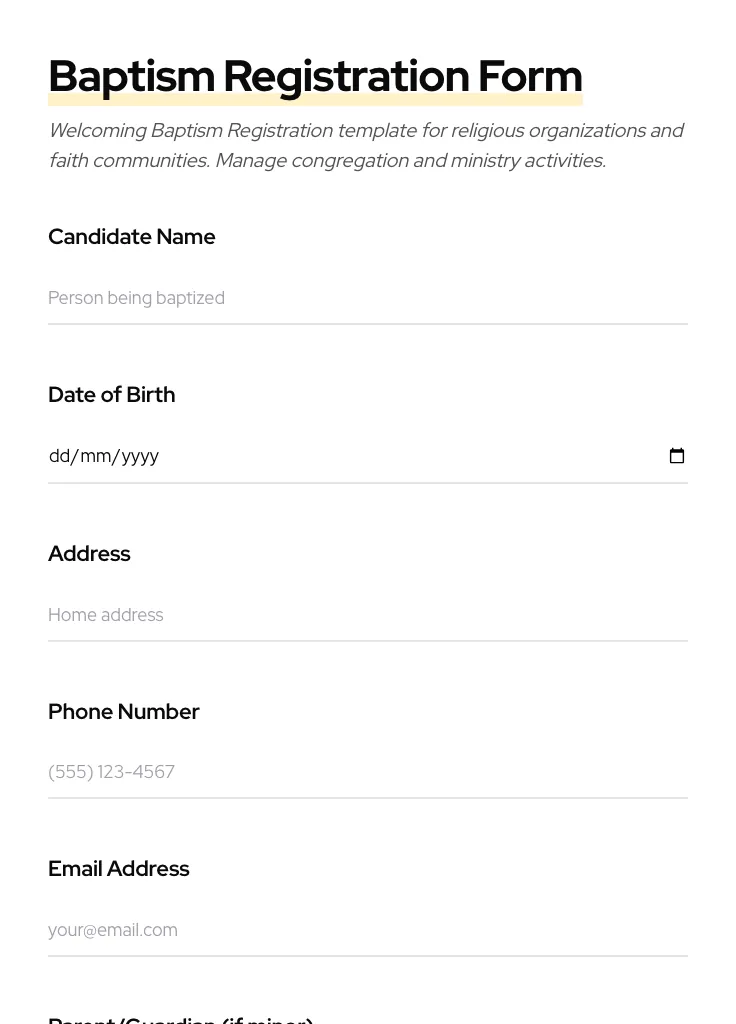Baptism Registration preview