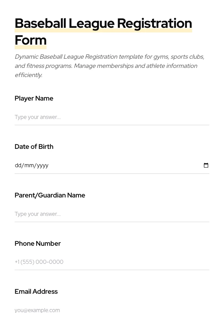 Baseball League Registration preview