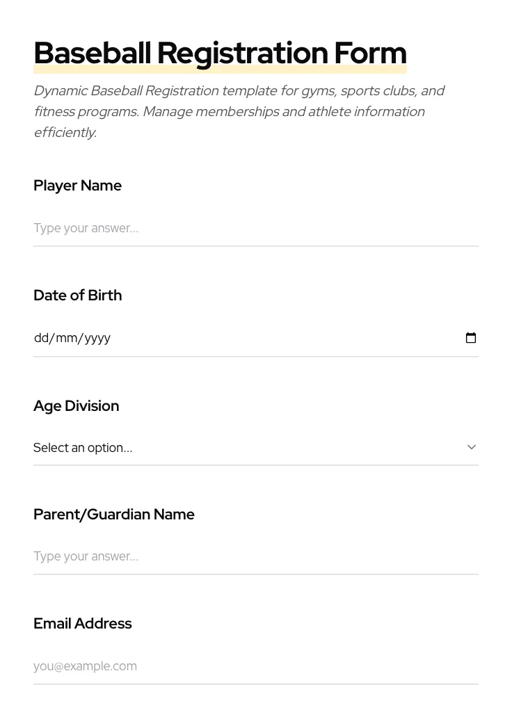 Baseball Registration preview
