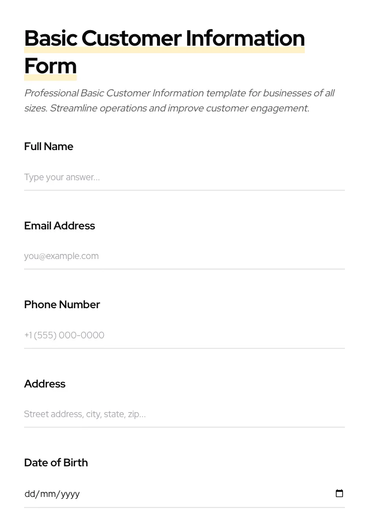 Basic Customer Information preview