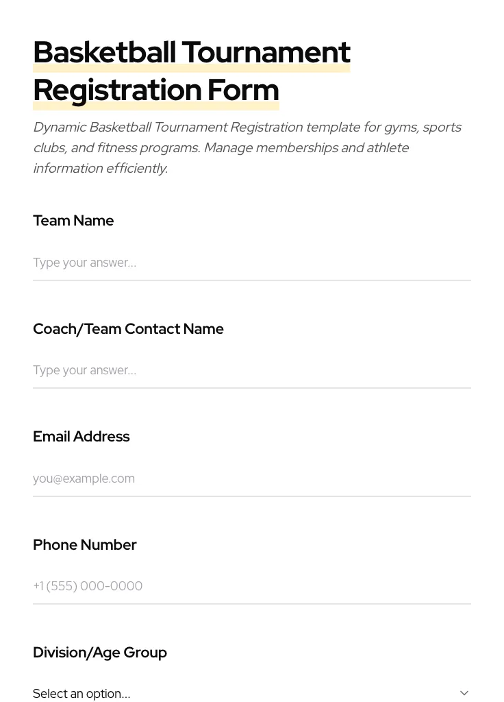 Basketball Tournament Registration preview