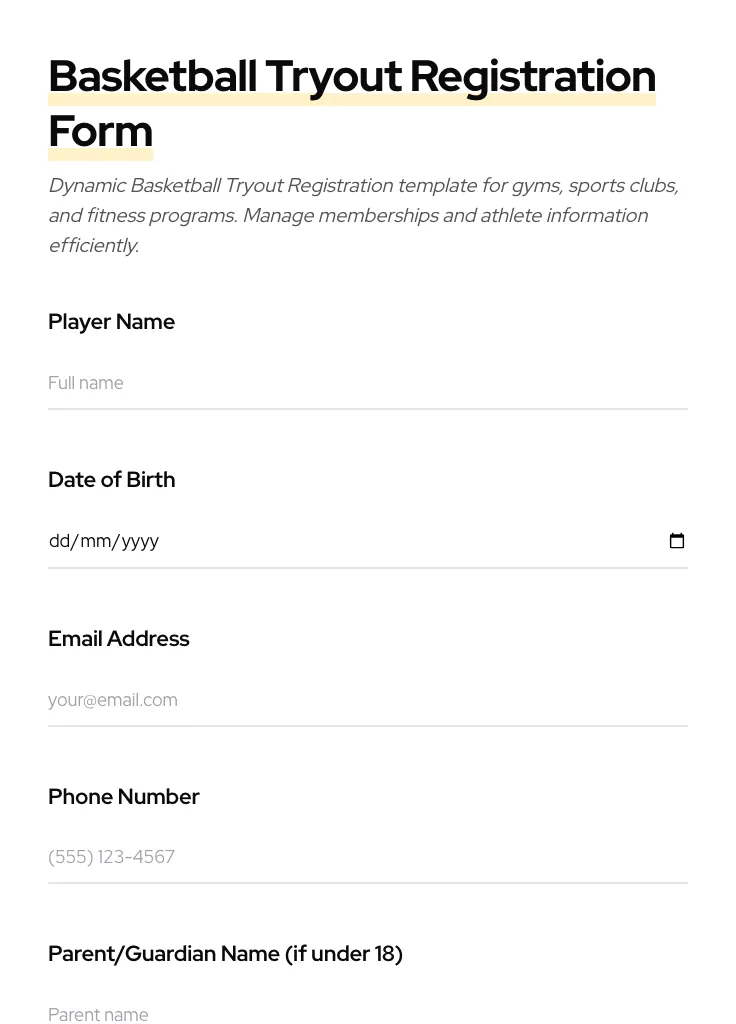 Basketball Tryout Registration preview