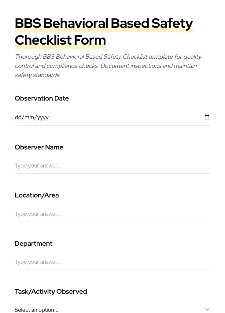 BBS Behavioral Based Safety Checklist preview
